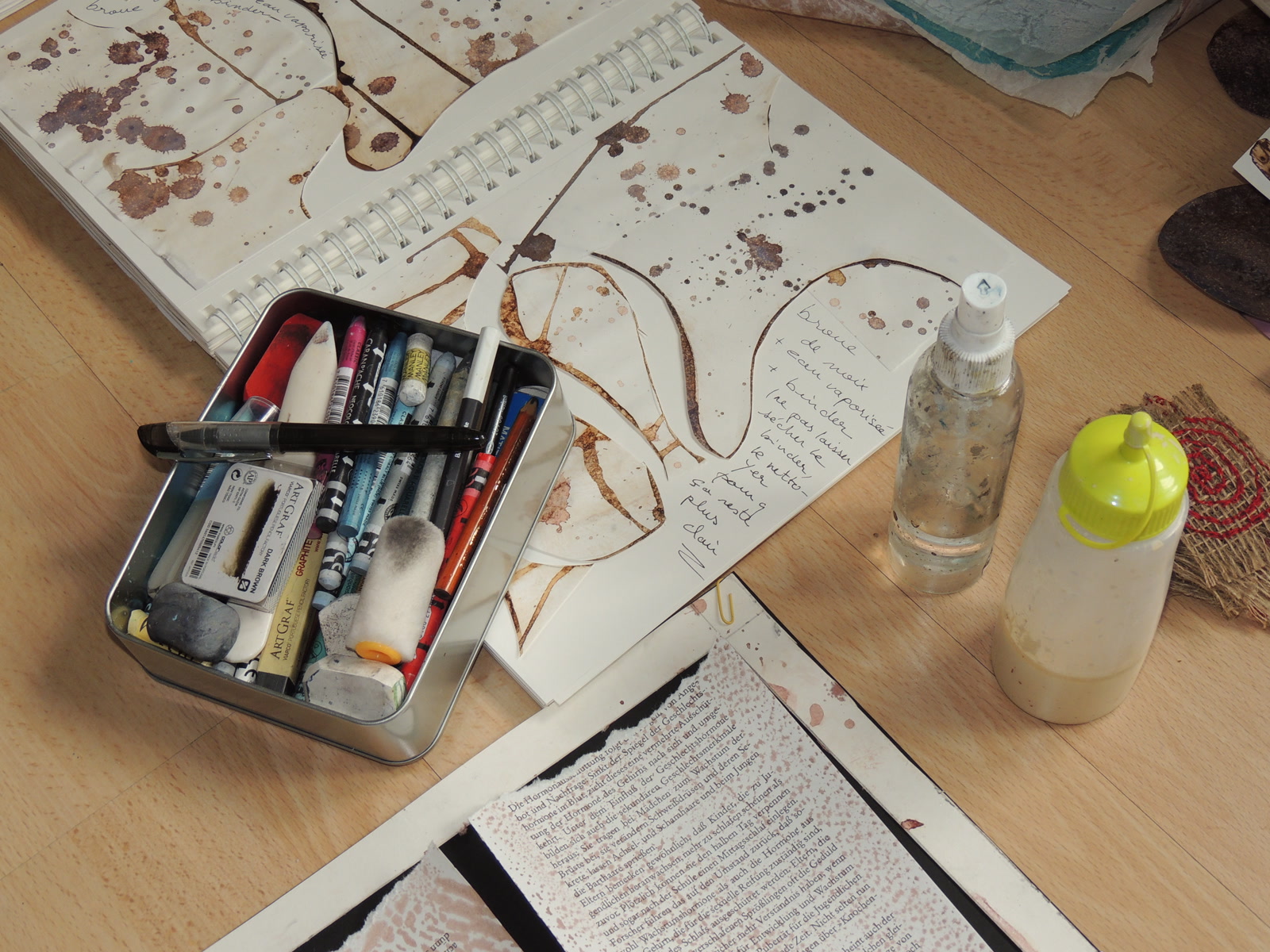 Art supplies and sketchbook